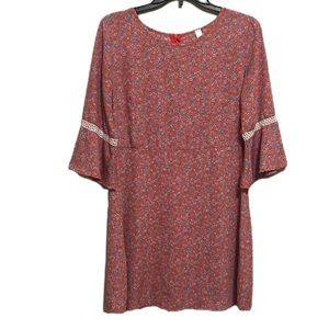 Peppermint, Scoop Neckline, Bell Sleeves, Ditsy, Prairie Dress, Multi Colors, M